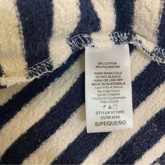 Tea N Rose Navy Blue and Cream Striped Terry Hoodie Size Small - Picture 16 of 16